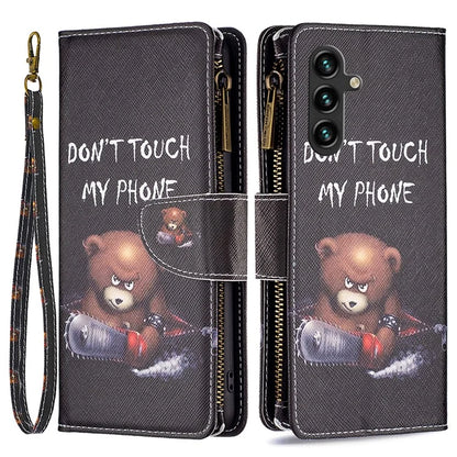 BF03 For Samsung Galaxy A55 5G Leather Case Magnetic Zipper Flip Phone Cover