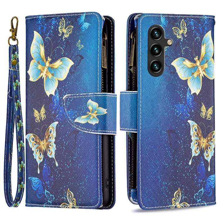 BF03 For Samsung Galaxy A55 5G Leather Case Magnetic Zipper Flip Phone Cover