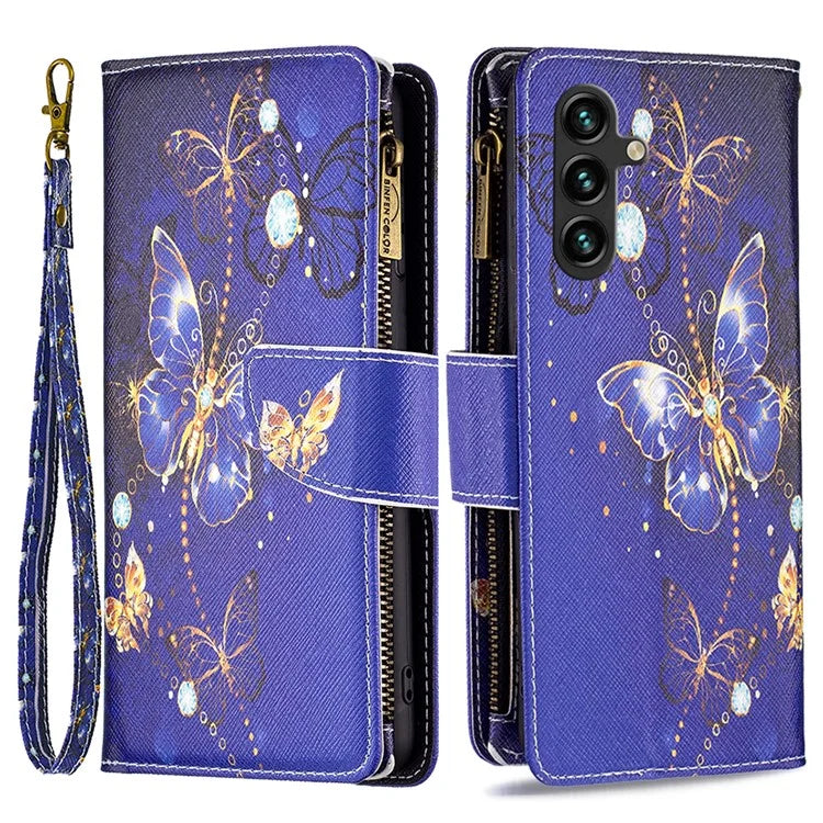 BF03 For Samsung Galaxy A55 5G Leather Case Magnetic Zipper Flip Phone Cover