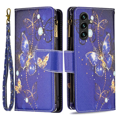BF03 For Samsung Galaxy A55 5G Leather Case Magnetic Zipper Flip Phone Cover