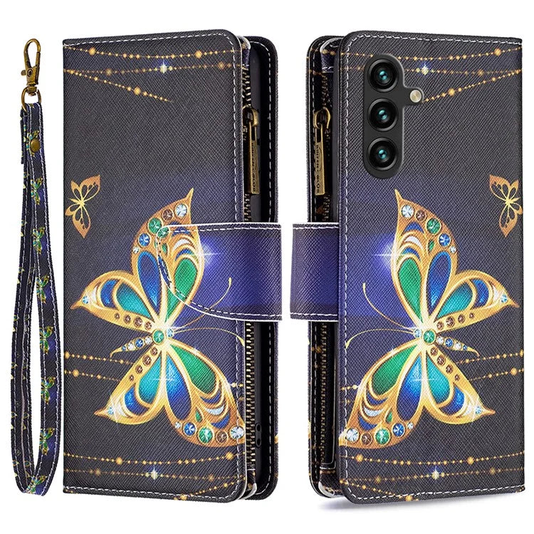 BF03 For Samsung Galaxy A55 5G Leather Case Magnetic Zipper Flip Phone Cover