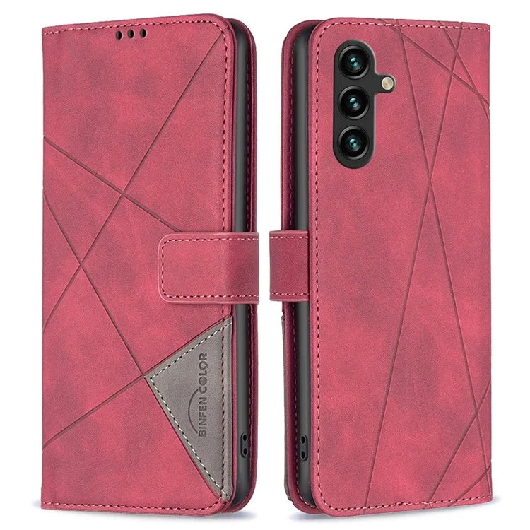 BINFEN COLOR BF05 For Samsung Galaxy A55 5G Case Stand Wallet Imprinted Line Cell Phone Cover