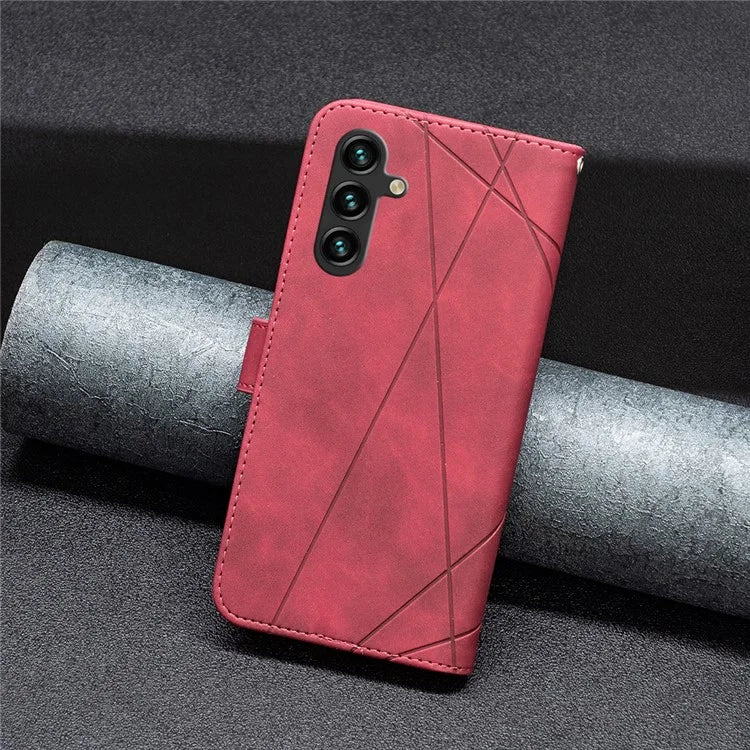 BINFEN COLOR BF05 For Samsung Galaxy A55 5G Case Stand Wallet Imprinted Line Cell Phone Cover