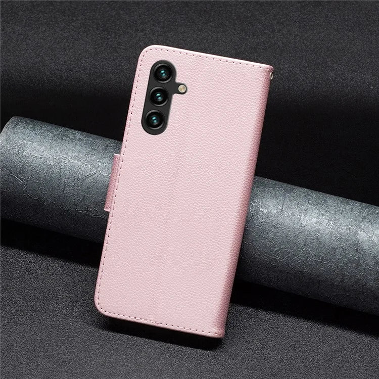 For Samsung Galaxy A55 5G Case Stand PU Leather Litchi Texture Shell Cell Phone Cover