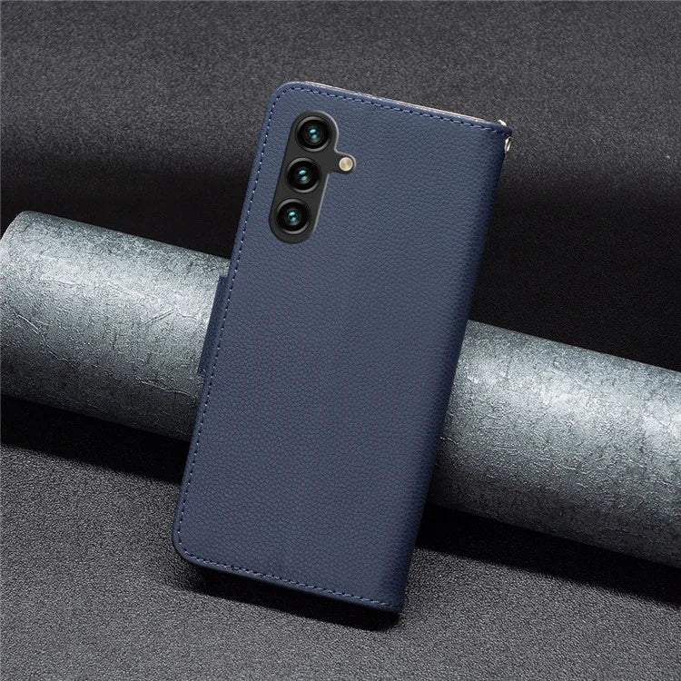 For Samsung Galaxy A55 5G Case Stand PU Leather Litchi Texture Shell Cell Phone Cover