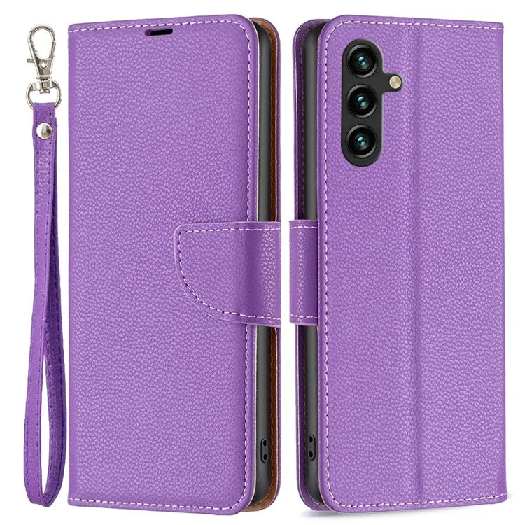 For Samsung Galaxy A55 5G Case Stand PU Leather Litchi Texture Shell Cell Phone Cover