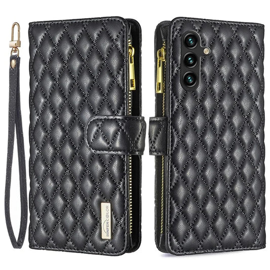 BINFEN COLOR BF Style-15 For Samsung Galaxy A55 5G Cell Phone Case Zipper Pocket Stand Protective Cover