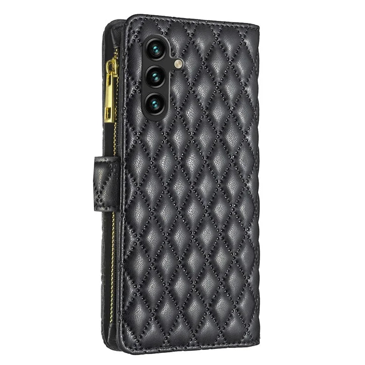 BINFEN COLOR BF Style-15 For Samsung Galaxy A55 5G Cell Phone Case Zipper Pocket Stand Protective Cover