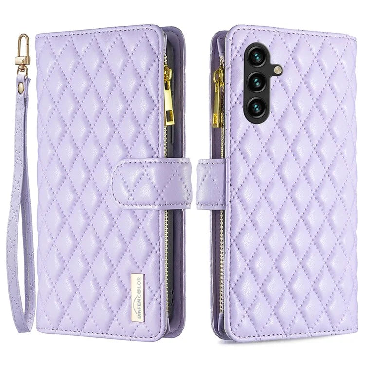 BINFEN COLOR BF Style-15 For Samsung Galaxy A55 5G Cell Phone Case Zipper Pocket Stand Protective Cover