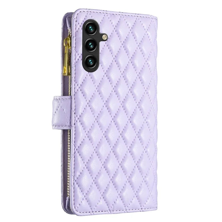 BINFEN COLOR BF Style-15 For Samsung Galaxy A55 5G Cell Phone Case Zipper Pocket Stand Protective Cover