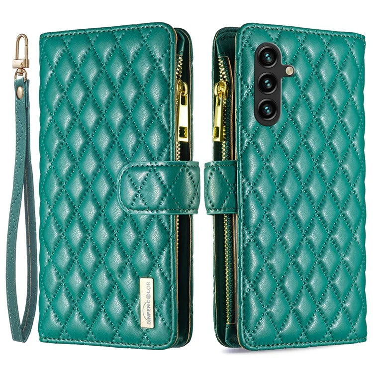 BINFEN COLOR BF Style-15 For Samsung Galaxy A55 5G Cell Phone Case Zipper Pocket Stand Protective Cover