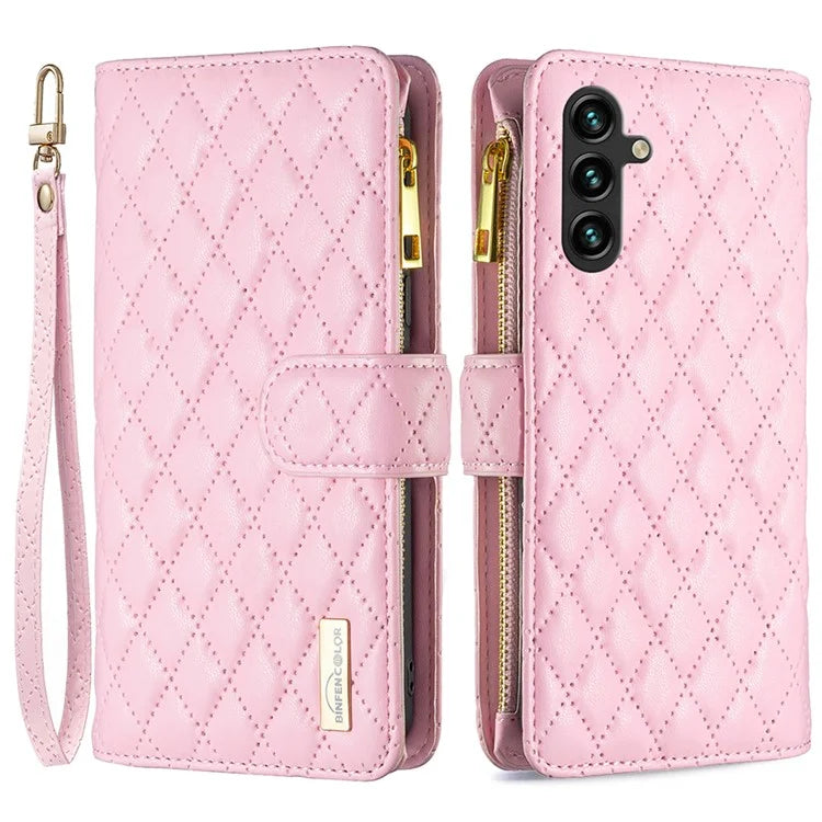BINFEN COLOR BF Style-15 For Samsung Galaxy A55 5G Cell Phone Case Zipper Pocket Stand Protective Cover