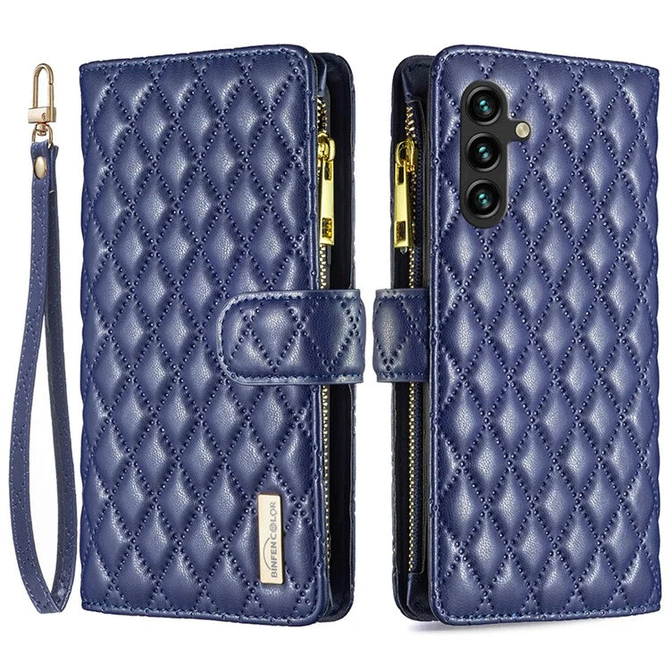 BINFEN COLOR BF Style-15 For Samsung Galaxy A55 5G Cell Phone Case Zipper Pocket Stand Protective Cover