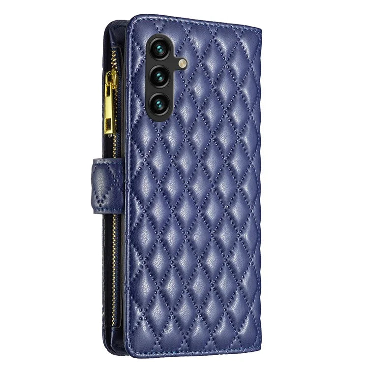 BINFEN COLOR BF Style-15 For Samsung Galaxy A55 5G Cell Phone Case Zipper Pocket Stand Protective Cover
