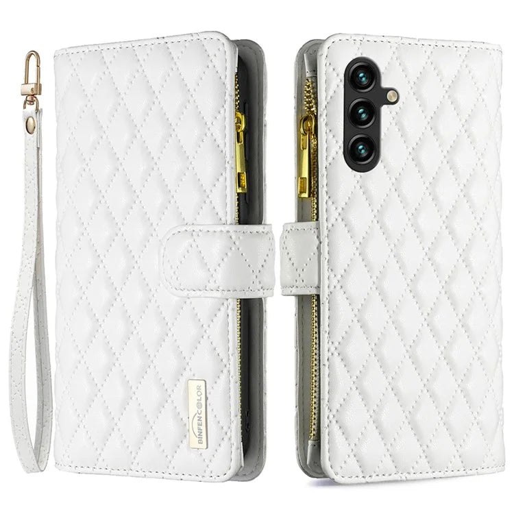 BINFEN COLOR BF Style-15 For Samsung Galaxy A55 5G Cell Phone Case Zipper Pocket Stand Protective Cover
