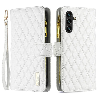 BINFEN COLOR BF Style-15 For Samsung Galaxy A55 5G Cell Phone Case Zipper Pocket Stand Protective Cover