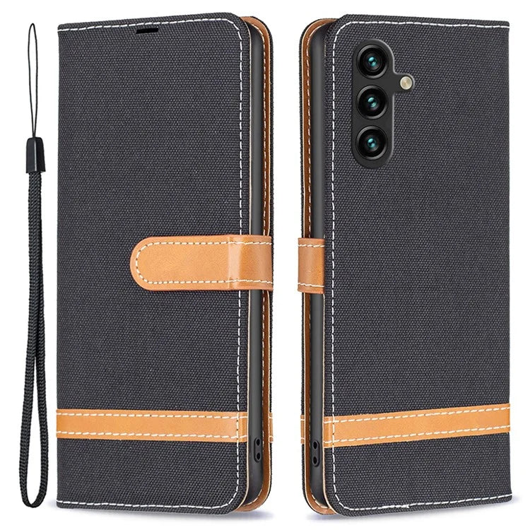 For Samsung Galaxy A55 5G Cell Phone Case Jeans Cloth Splicing Leather Stand Protective Cover