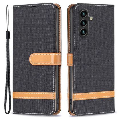 For Samsung Galaxy A55 5G Cell Phone Case Jeans Cloth Splicing Leather Stand Protective Cover