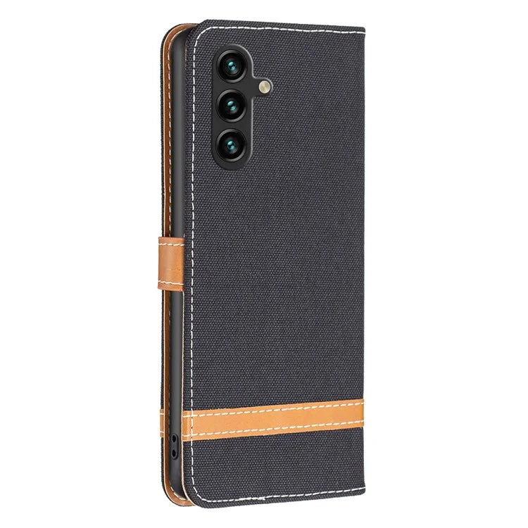 For Samsung Galaxy A55 5G Cell Phone Case Jeans Cloth Splicing Leather Stand Protective Cover