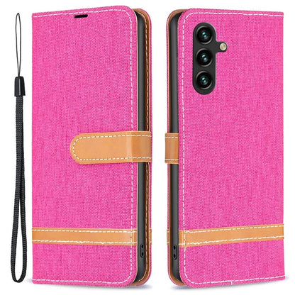 For Samsung Galaxy A55 5G Cell Phone Case Jeans Cloth Splicing Leather Stand Protective Cover