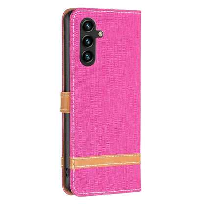 For Samsung Galaxy A55 5G Cell Phone Case Jeans Cloth Splicing Leather Stand Protective Cover