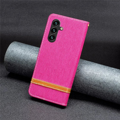 For Samsung Galaxy A55 5G Cell Phone Case Jeans Cloth Splicing Leather Stand Protective Cover