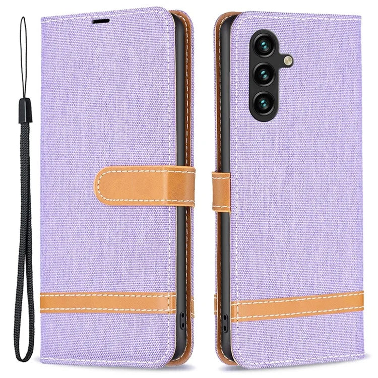 For Samsung Galaxy A55 5G Cell Phone Case Jeans Cloth Splicing Leather Stand Protective Cover