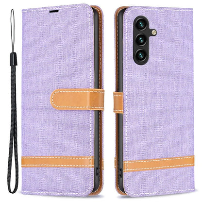 For Samsung Galaxy A55 5G Cell Phone Case Jeans Cloth Splicing Leather Stand Protective Cover