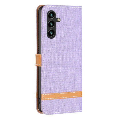 For Samsung Galaxy A55 5G Cell Phone Case Jeans Cloth Splicing Leather Stand Protective Cover