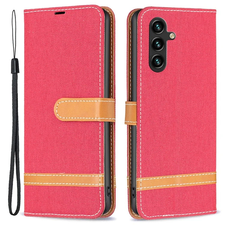 For Samsung Galaxy A55 5G Cell Phone Case Jeans Cloth Splicing Leather Stand Protective Cover