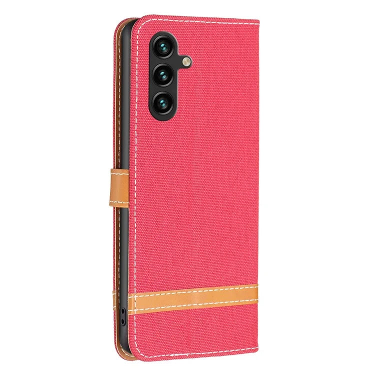 For Samsung Galaxy A55 5G Cell Phone Case Jeans Cloth Splicing Leather Stand Protective Cover