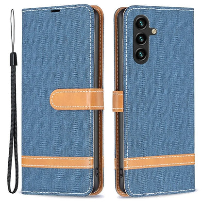 For Samsung Galaxy A55 5G Cell Phone Case Jeans Cloth Splicing Leather Stand Protective Cover