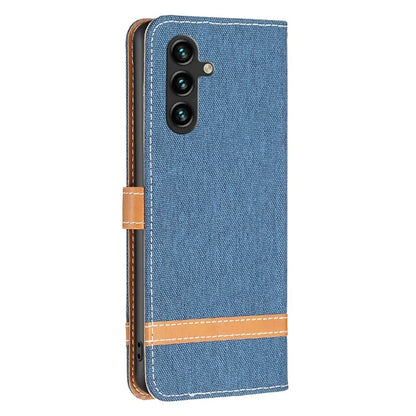 For Samsung Galaxy A55 5G Cell Phone Case Jeans Cloth Splicing Leather Stand Protective Cover