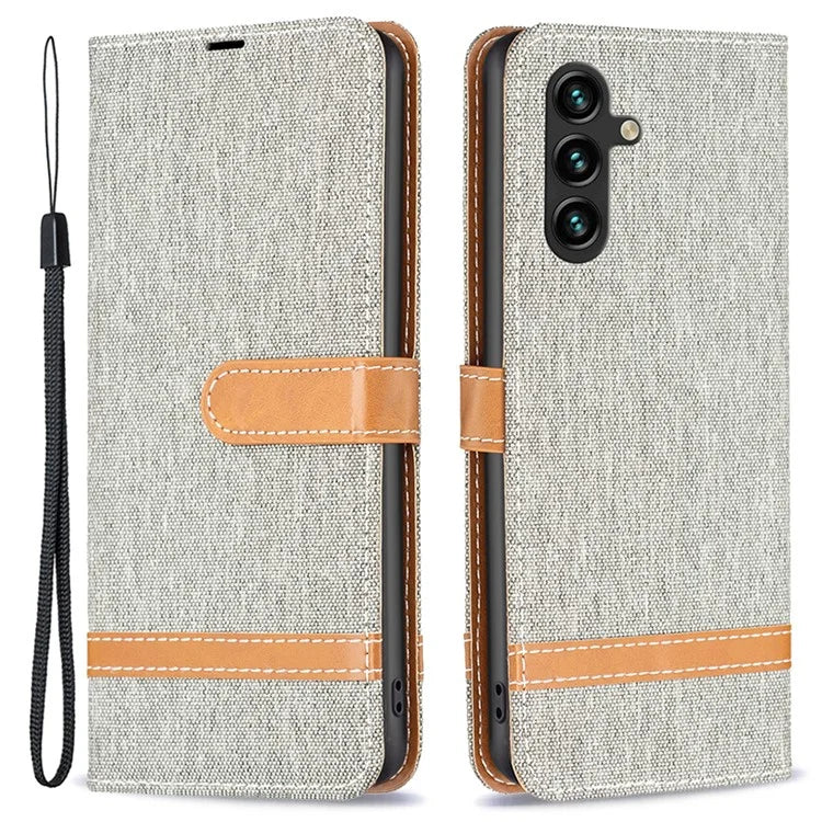 For Samsung Galaxy A55 5G Cell Phone Case Jeans Cloth Splicing Leather Stand Protective Cover