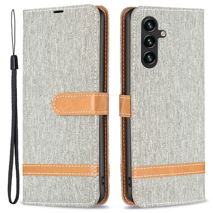 For Samsung Galaxy A55 5G Cell Phone Case Jeans Cloth Splicing Leather Stand Protective Cover