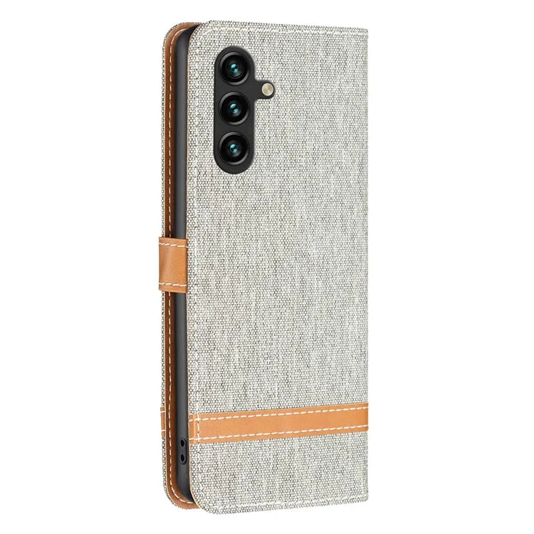 For Samsung Galaxy A55 5G Cell Phone Case Jeans Cloth Splicing Leather Stand Protective Cover
