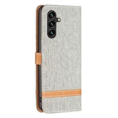 For Samsung Galaxy A55 5G Cell Phone Case Jeans Cloth Splicing Leather Stand Protective Cover