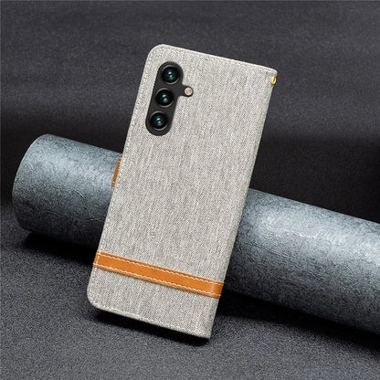 For Samsung Galaxy A55 5G Cell Phone Case Jeans Cloth Splicing Leather Stand Protective Cover