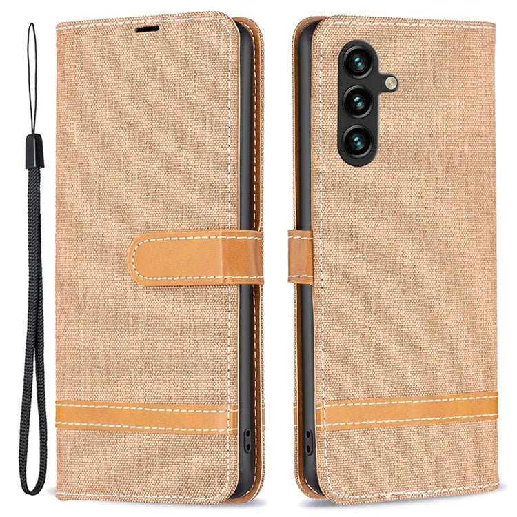 For Samsung Galaxy A55 5G Cell Phone Case Jeans Cloth Splicing Leather Stand Protective Cover