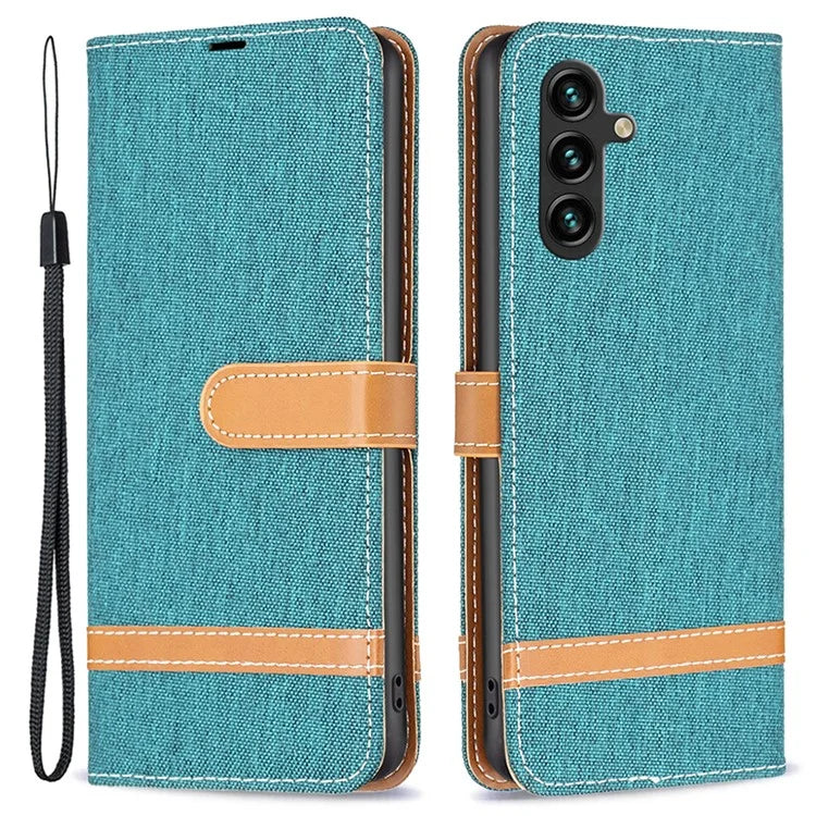 For Samsung Galaxy A55 5G Cell Phone Case Jeans Cloth Splicing Leather Stand Protective Cover