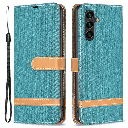 For Samsung Galaxy A55 5G Cell Phone Case Jeans Cloth Splicing Leather Stand Protective Cover
