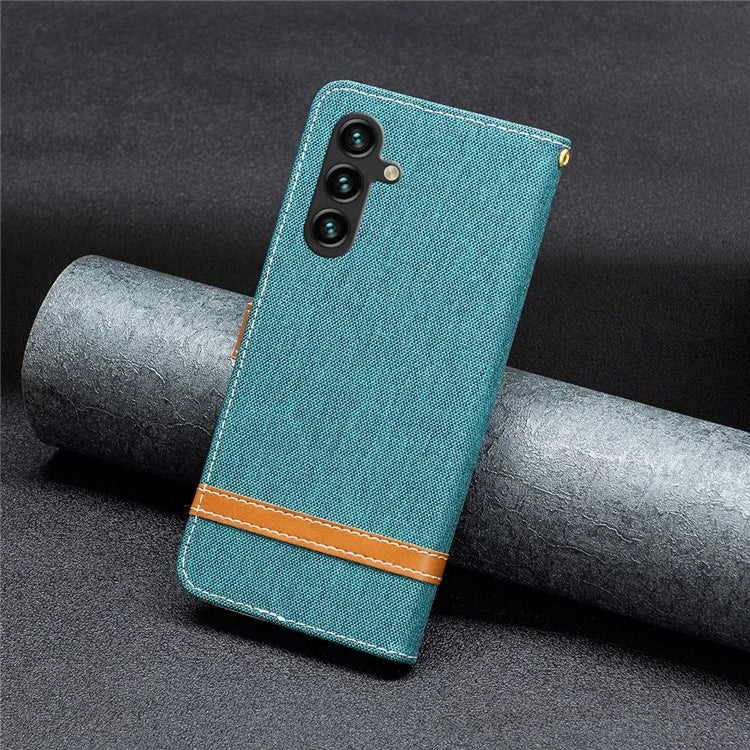 For Samsung Galaxy A55 5G Cell Phone Case Jeans Cloth Splicing Leather Stand Protective Cover