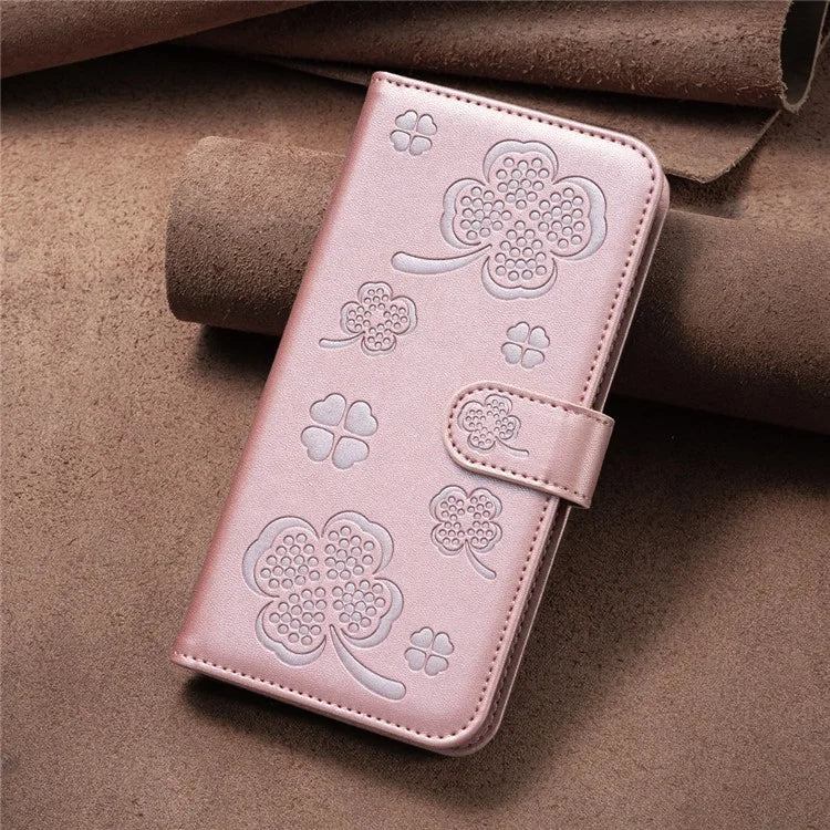 For Samsung Galaxy A55 5G Case Clover Pattern Leather Smartphone Cover with Card Slots