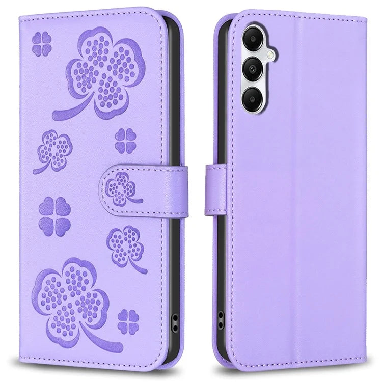 For Samsung Galaxy A55 5G Case Clover Pattern Leather Smartphone Cover with Card Slots