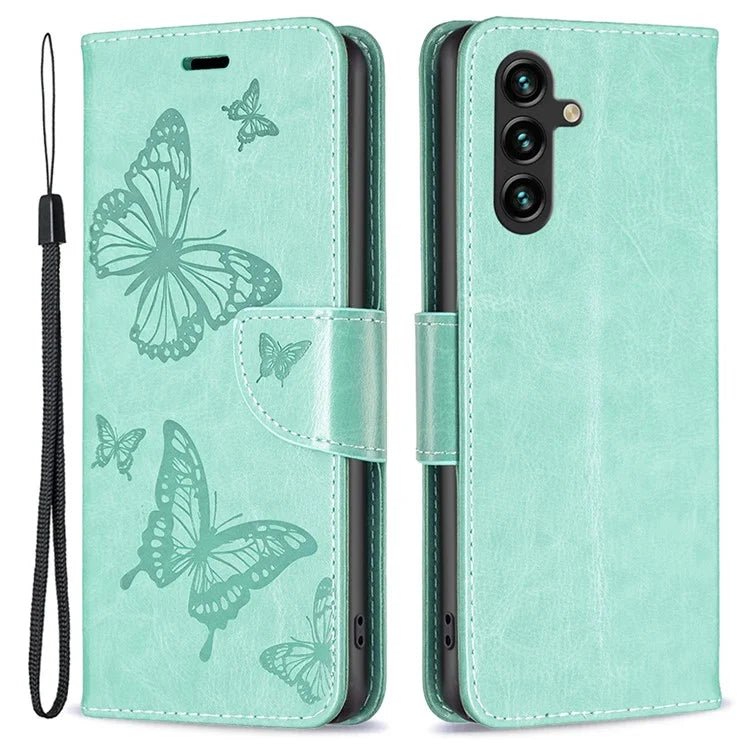 For Samsung Galaxy A55 5G Case Anti-fall Butterfly Imprinted Leather Mobile Phone Stand Cover