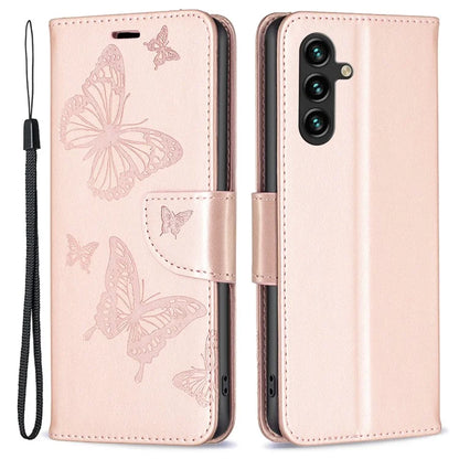 For Samsung Galaxy A55 5G Case Anti-fall Butterfly Imprinted Leather Mobile Phone Stand Cover Gold