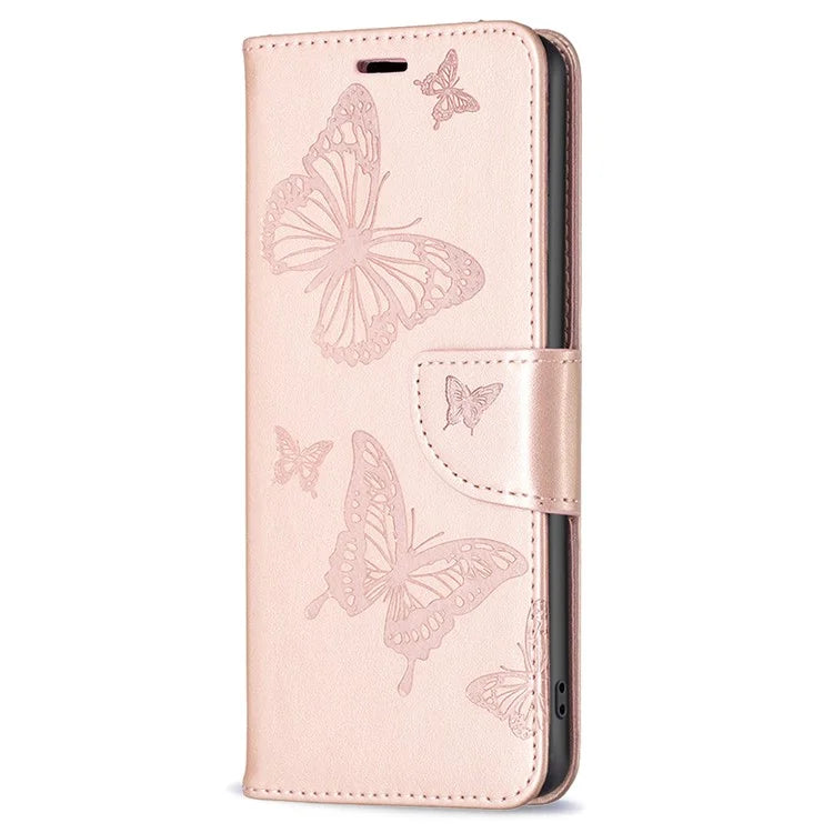 For Samsung Galaxy A55 5G Case Anti-fall Butterfly Imprinted Leather Mobile Phone Stand Cover Gold