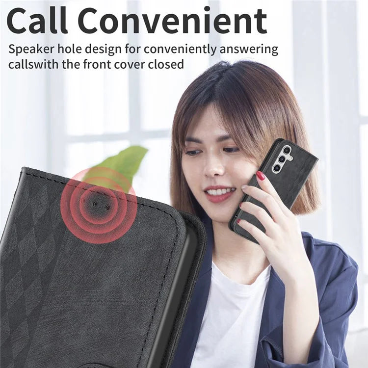 For Samsung Galaxy A55 5G Cell Phone Case Scratch-proof Imprinted Grid Leather Stand Cover
