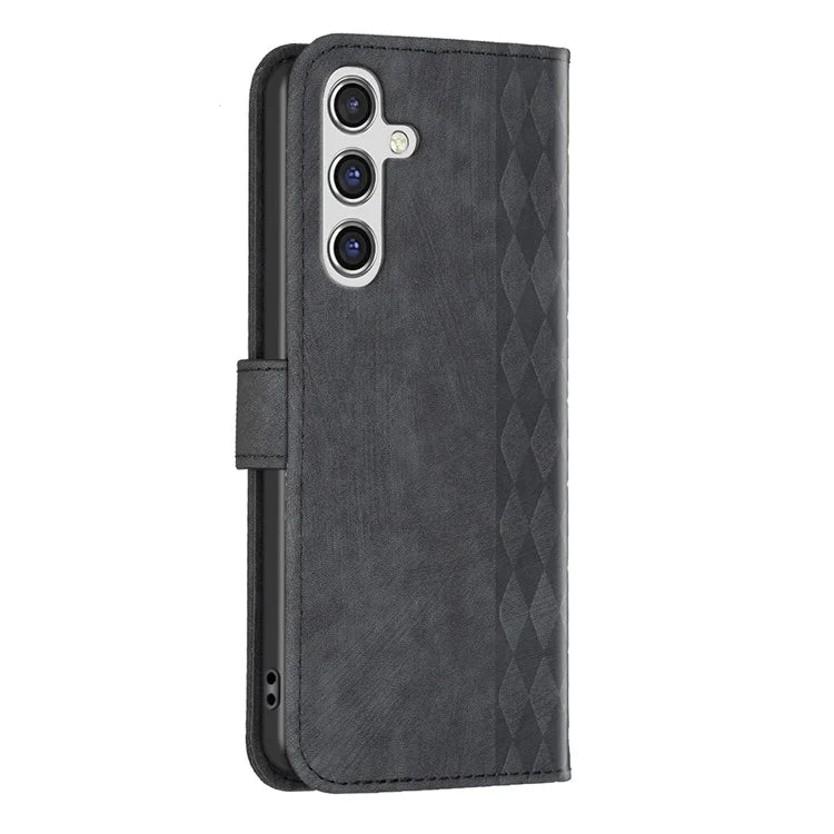 For Samsung Galaxy A55 5G Cell Phone Case Scratch-proof Imprinted Grid Leather Stand Cover