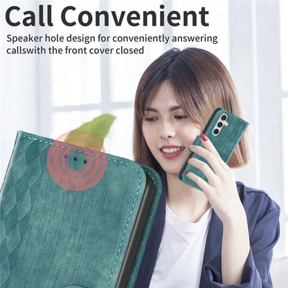 For Samsung Galaxy A55 5G Cell Phone Case Scratch-proof Imprinted Grid Leather Stand Cover